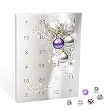 VALIOSA Mode-Schmuck Adventskalender,Merry Christmas' mit Halskette, Armband + 22 individuelle Perlen-Anhänger aus Glas und Metall, lila, das besondere Geschenk für Mädchen und Frauen