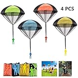 FUNVCE Fallschirm Spielzeug Kinder, 4 Stück Fallschirmspringer Hand werfen Fallschirm Outdoor Flugspielzeug Geschenk für Kinder, Wurf Parachute Spiele für Draußen