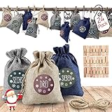 AODOOR 24 Adventskalender zum Befüllen, Weihnachten Geschenksäckchen Bastelset mit 1-24 Adventszahlen Aufkleber, Natur Säckchen,Stoffbeutel, Geschenksäckchen für DIY Handwerk Männer Kinder