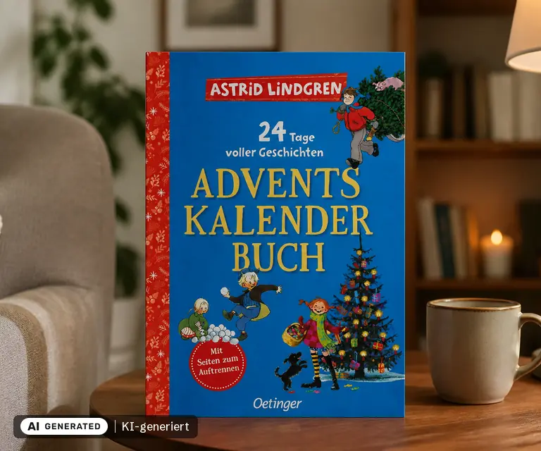 KI-generierte Illustration: 24 Tage voller Geschichten. Adventskalenderbuch, 24 Türchen
