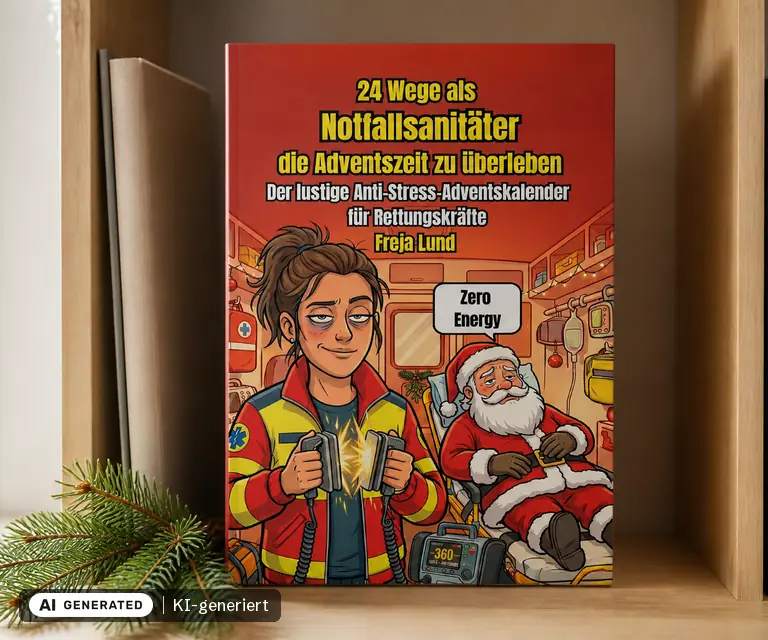 KI-generierte Illustration: 24 Wege als Notfallsanitäter, die Adventszeit zu überleben Der lustige Anti-Stress-Adventskalender für Rettungskräfte, 24 Türchen