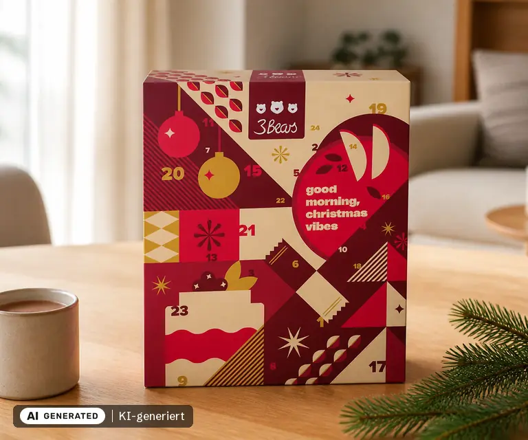 KI-generierte Illustration: 3Bears & Friends Adventskalender 2026, 24 Türchen