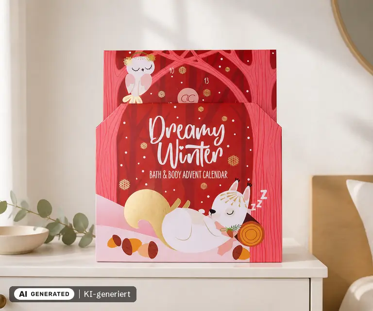 KI-generierte Illustration: Accentra Dreamy Winter Adventskalender 2026, 24 Türchen