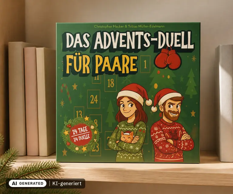 KI-generierte Illustration: Das Advents-Duell für Paare: 24 Tage, 24 Duelle, 24 Türchen