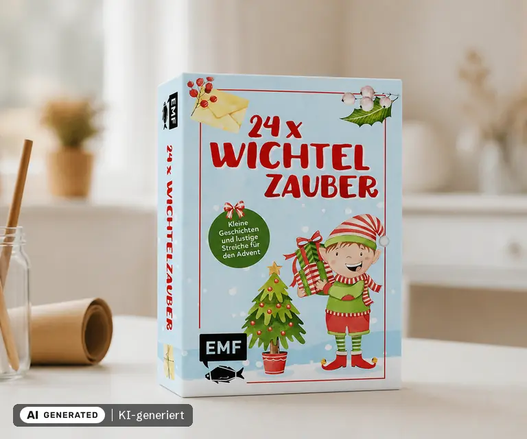 KI-generierte Illustration: Adventskalender-Kartenset: 24 x Wichtelzauber, 24 Türchen
