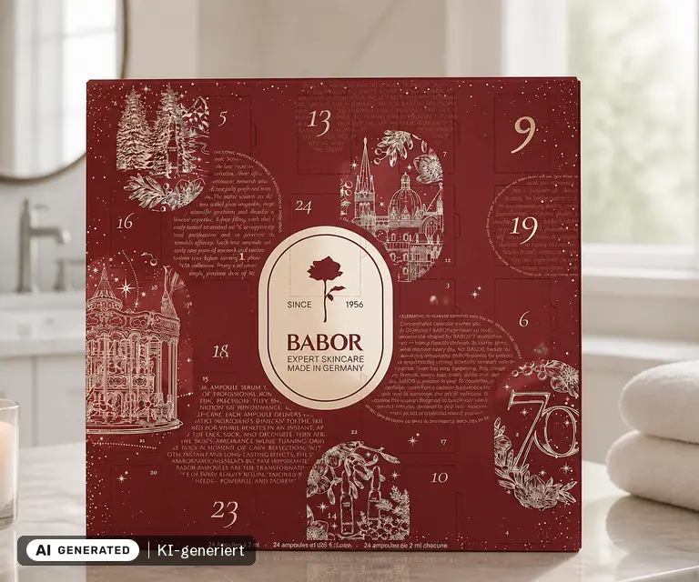 KI-generierte Illustration: BABOR Ampullen Adventskalender 2026, 24 Türchen