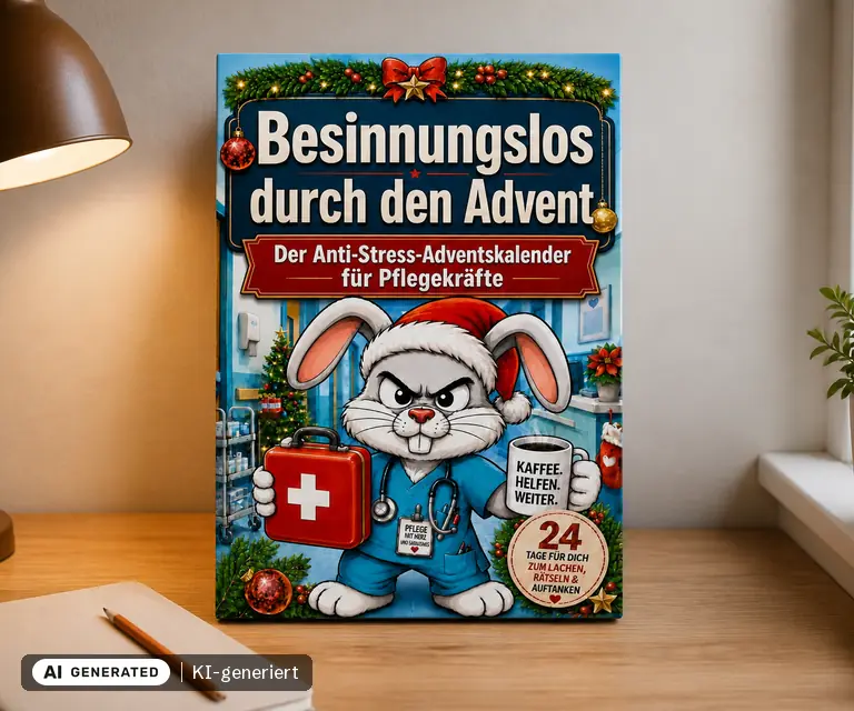 KI-generierte Illustration: Besinnungslos durch den Advent Der Anti-Stress Adventskalender für Pflegekräfte, 24 Türchen