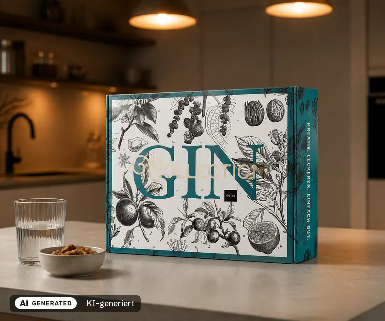KI-generierte Illustration: BOXILAND Gin Collection Adventskalender 2026 (24 × 40 ml mit Tonic-Sirup), 24 Türchen