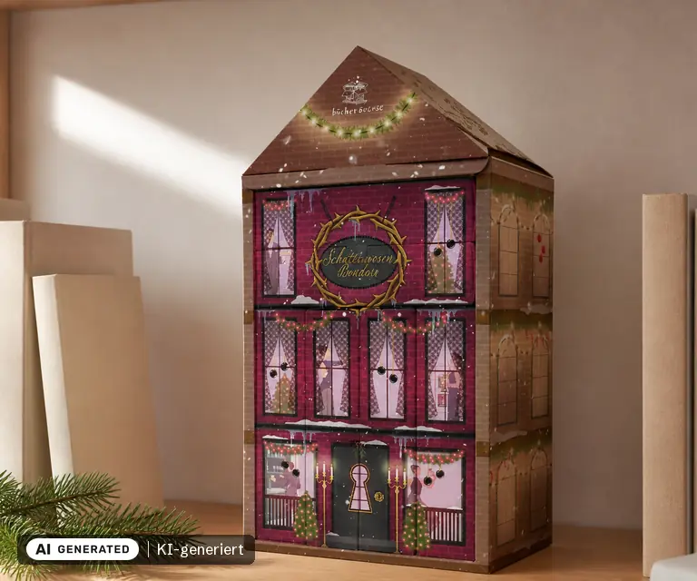 KI-generierte Illustration: Bücherbüchse Dunkelbüchse Adventsbox 2026, 6 Türchen