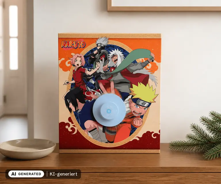 KI-generierte Illustration: Cinereplicas Naruto Rasengan Adventskalender 2026, 24 Türchen