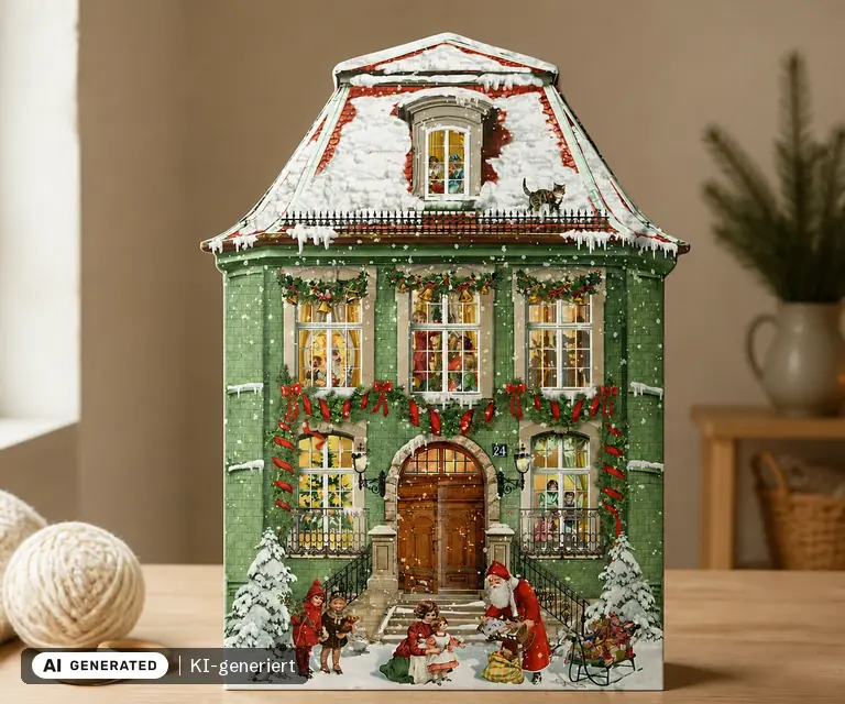 KI-generierte Illustration: Coppenrath A3-Wand-Adventskalender „Zauberhaftes Weihnachtshaus“, 24 Türchen