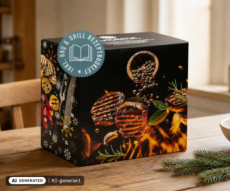KI-generierte Illustration: Corasol Premium BBQ & Grillgewürze Adventskalender 2026, 24 Türchen