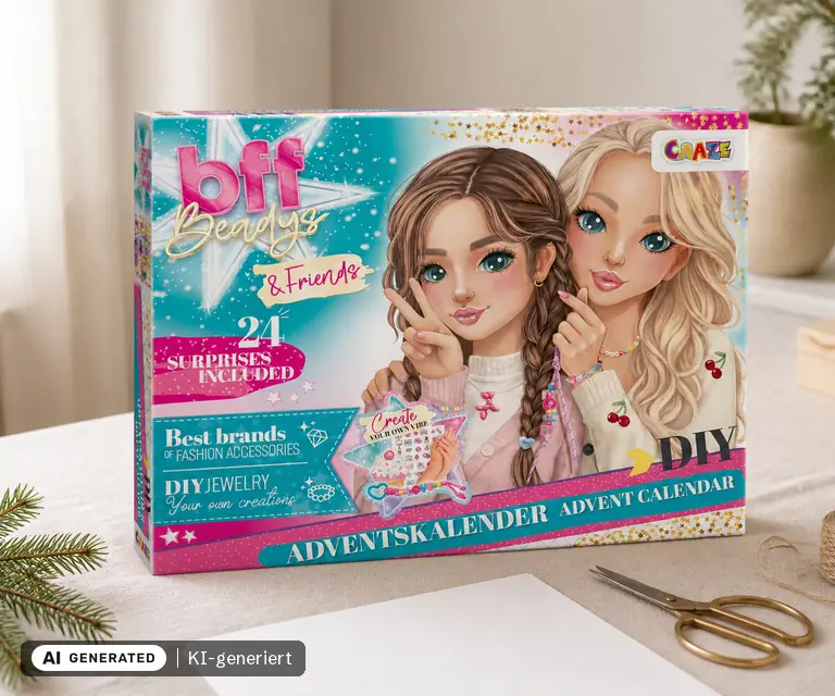 KI-generierte Illustration: CRAZE BFF & Friends Adventskalender 2026, 24 Türchen