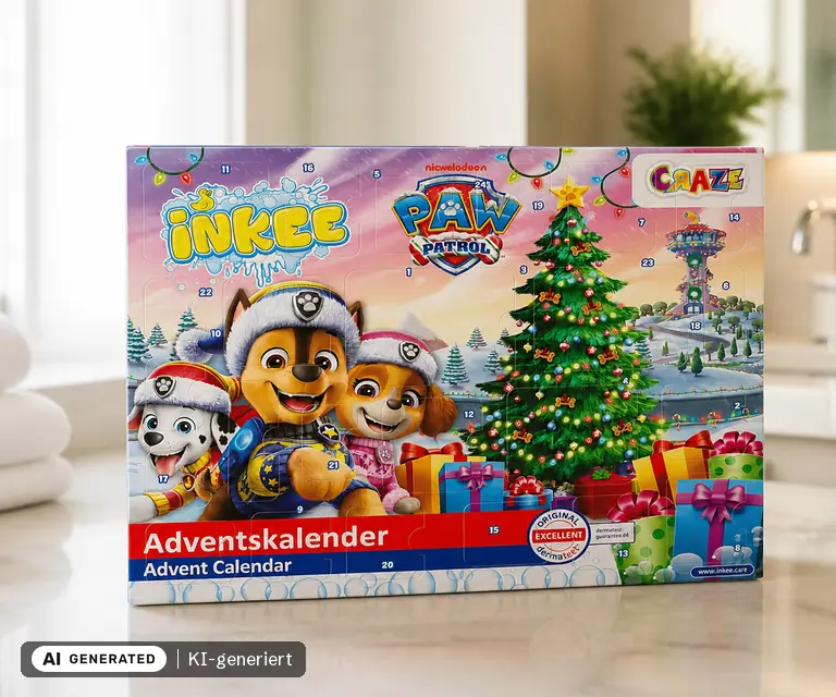 KI-generierte Illustration: CRAZE INKEE PAW Patrol Adventskalender 2026, 24 Türchen