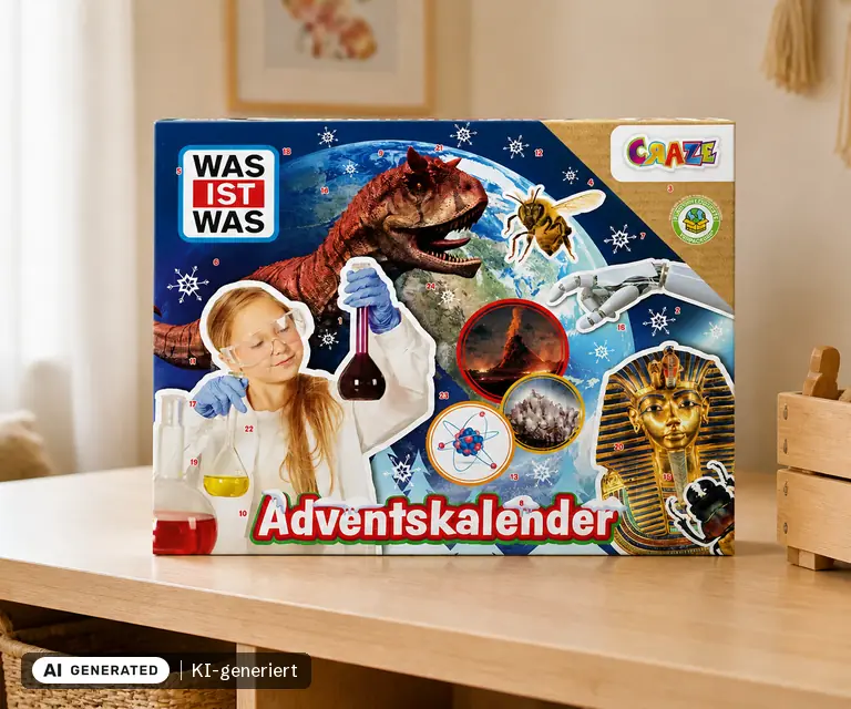 KI-generierte Illustration: CRAZE WAS IST WAS Science Adventskalender, 24 Türchen
