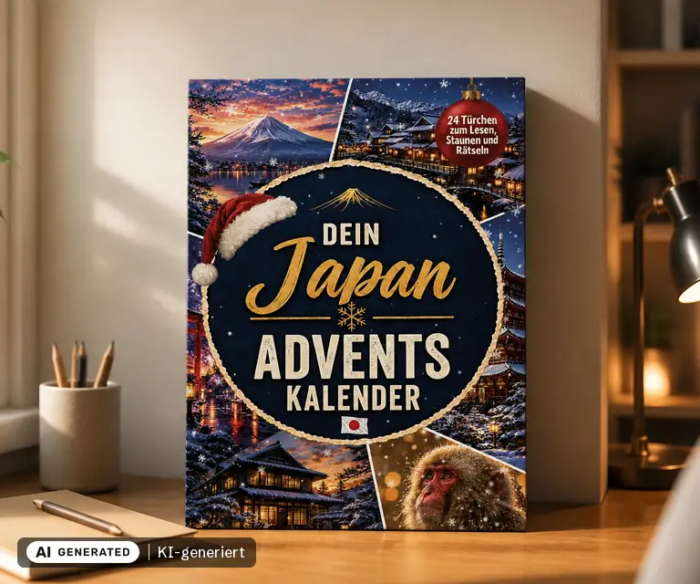 KI-generierte Illustration: Dein Japan-Adventskalender - 24 Türchen zum Lesen, Staunen und Rätseln: Eine Adventsreise zu Tempeln, Samurai und Schneeaffen, 24 Türchen