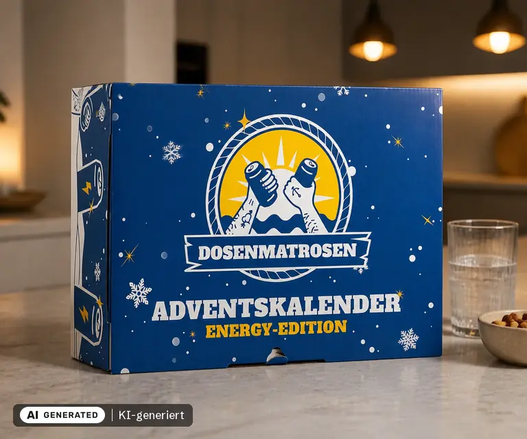 KI-generierte Illustration: Dosenmatrosen Adventskalender Energy Zero Edition (9,41 l), 24 Türchen