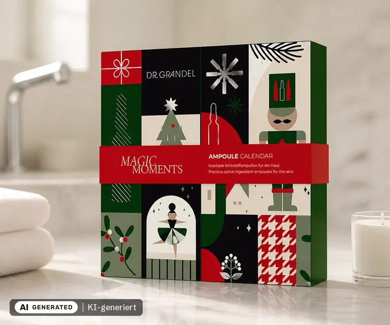 KI-generierte Illustration: Dr. Grandel Ampullen-Adventskalender 2026 „Magic Moments“, 25 Türchen