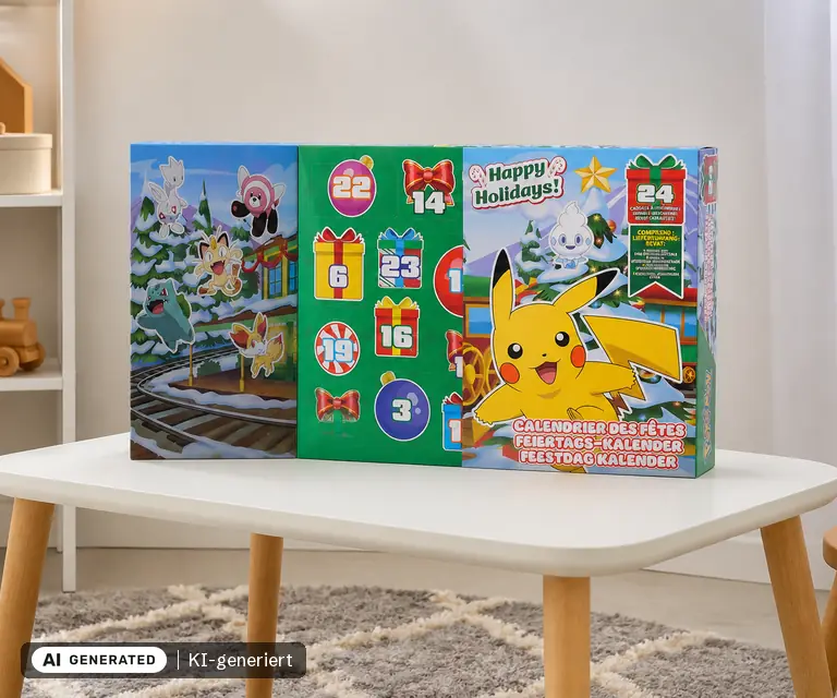 KI-generierte Illustration: Pikachu Happy Holidays Adventskalender (Pokémon, Elbenwald), 24 Türchen