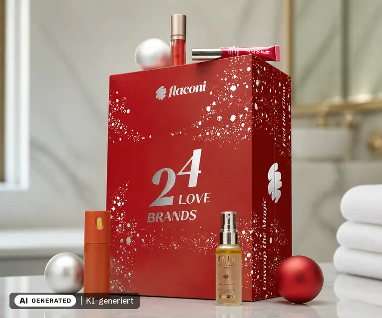 KI-generierte Illustration: flaconi Collection 24 Love Brands Adventskalender 2026, 24 Türchen