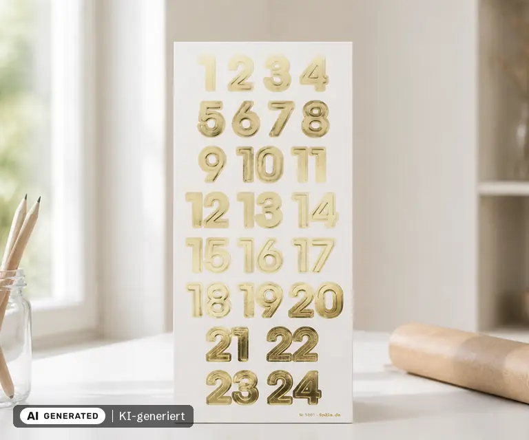 KI-generierte Illustration: folia Adventskalender-Sticker Zahlen Gold (15497), 24 Türchen