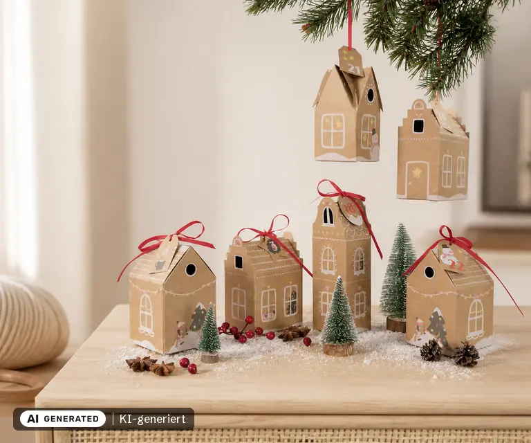 KI-generierte Illustration: folia Adventskalender-Set Hygge Village (9385), 24 Türchen