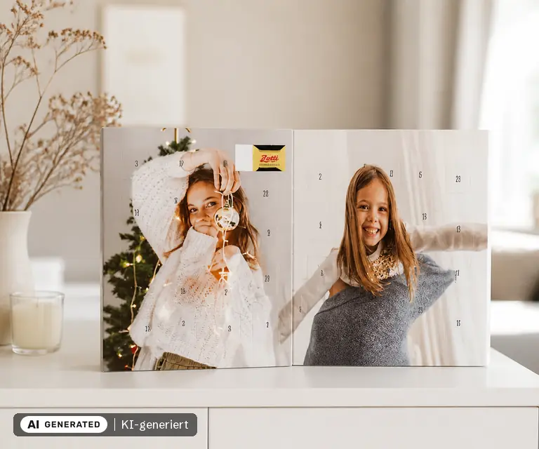 KI-generierte Illustration: fotokasten Foto-Adventskalender mit Schokolade