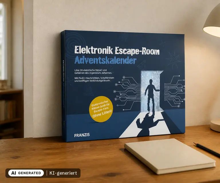 KI-generierte Illustration: FRANZIS Elektronik Escape Room Adventskalender, 24 Türchen