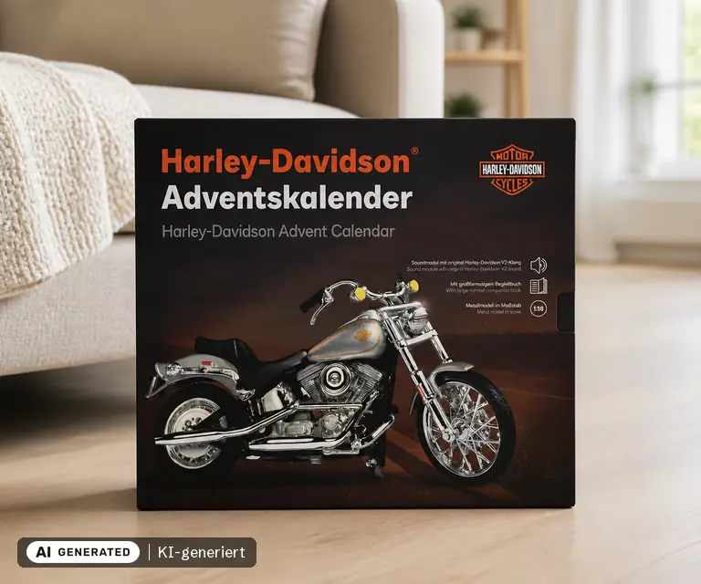KI-generierte Illustration: FRANZIS Harley-Davidson Adventskalender, 24 Türchen
