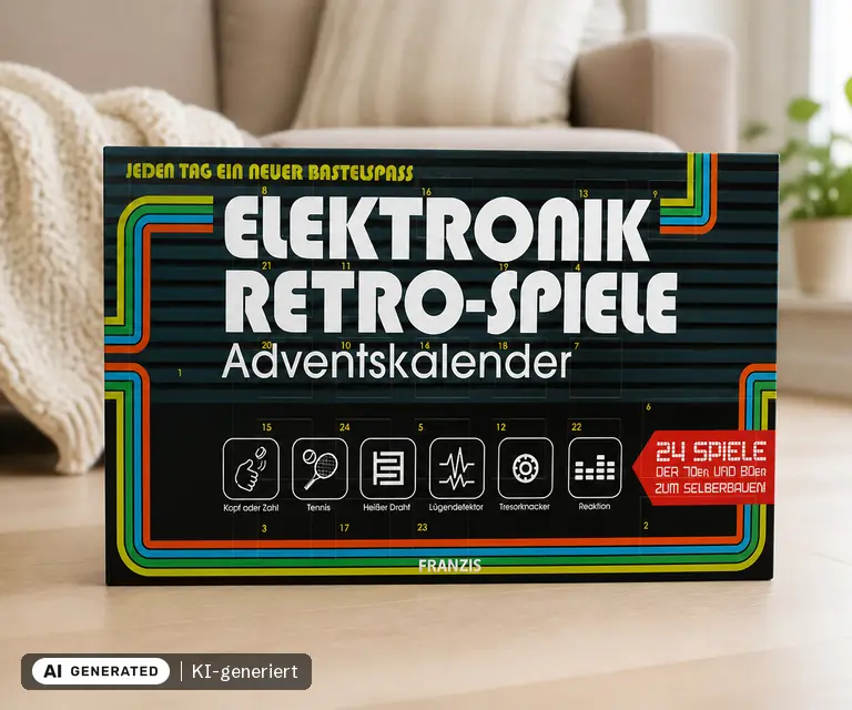 KI-generierte Illustration: FRANZIS Retro-Spiele Adventskalender (67150), 24 Türchen