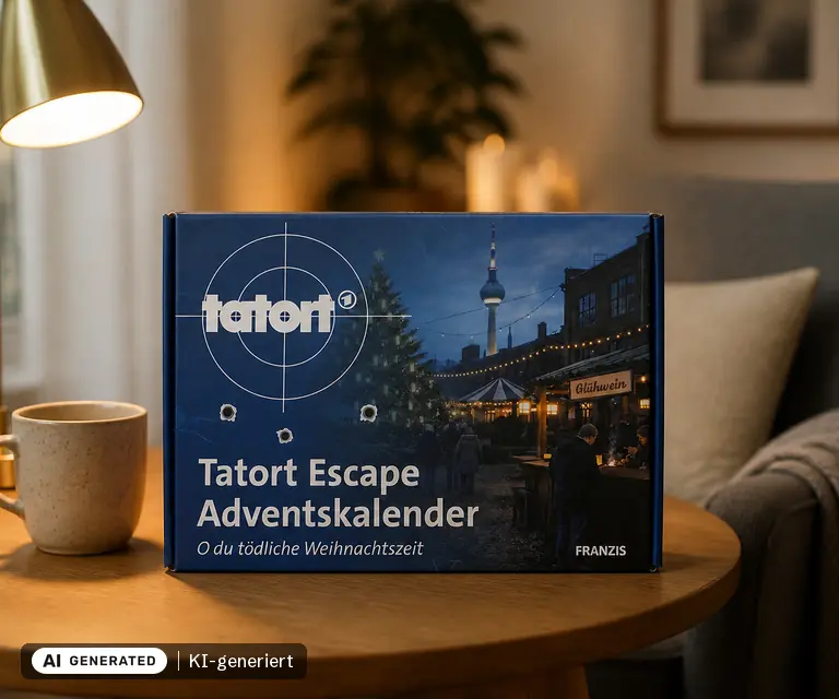 KI-generierte Illustration: FRANZIS Tatort Escape Adventskalender „O du tödliche Weihnachtszeit“, 24 Türchen