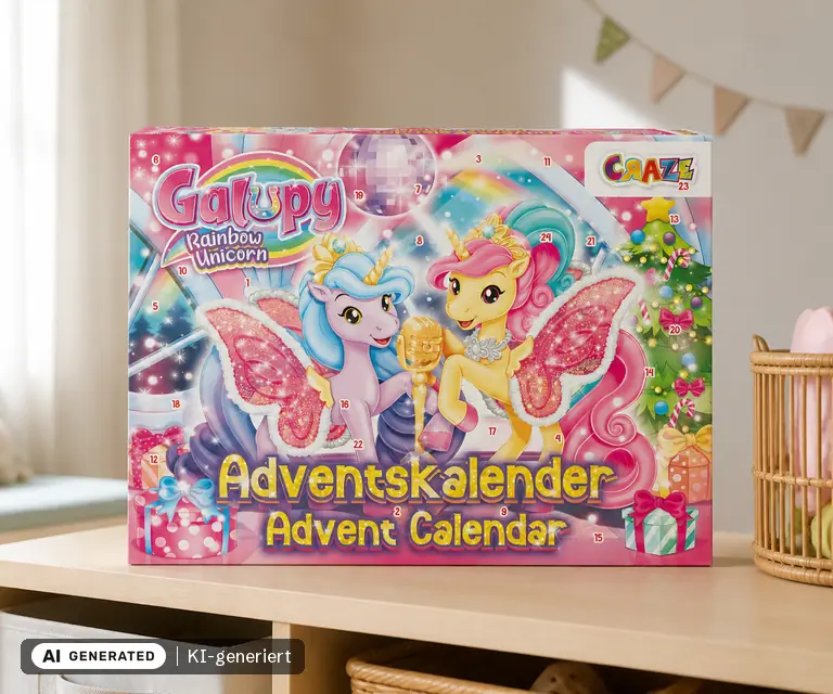 KI-generierte Illustration: CRAZE Galupy Einhorn Adventskalender, 24 Türchen