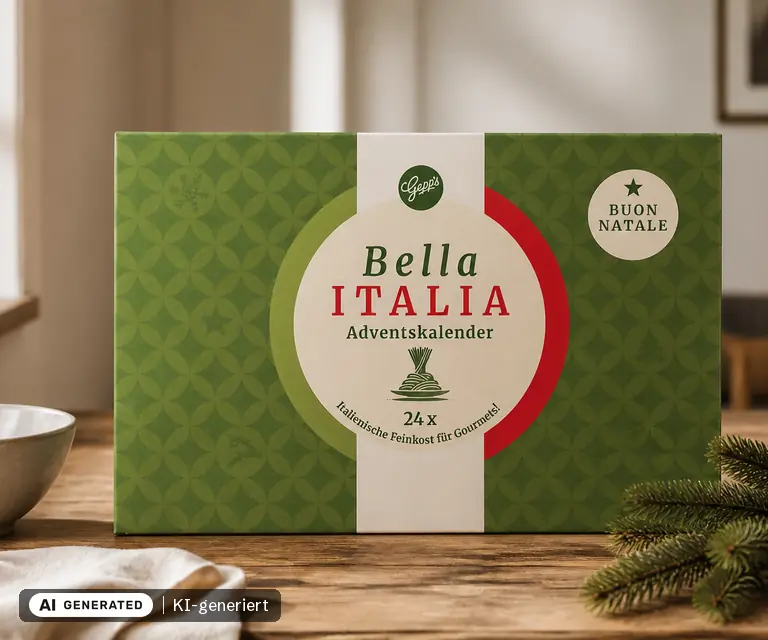 KI-generierte Illustration: Gepp's Italienischer Gourmet Adventskalender 2026, 24 Türchen