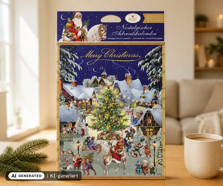 KI-generierte Illustration: Heidel Nostalgischer Adventskalender, 24 Türchen