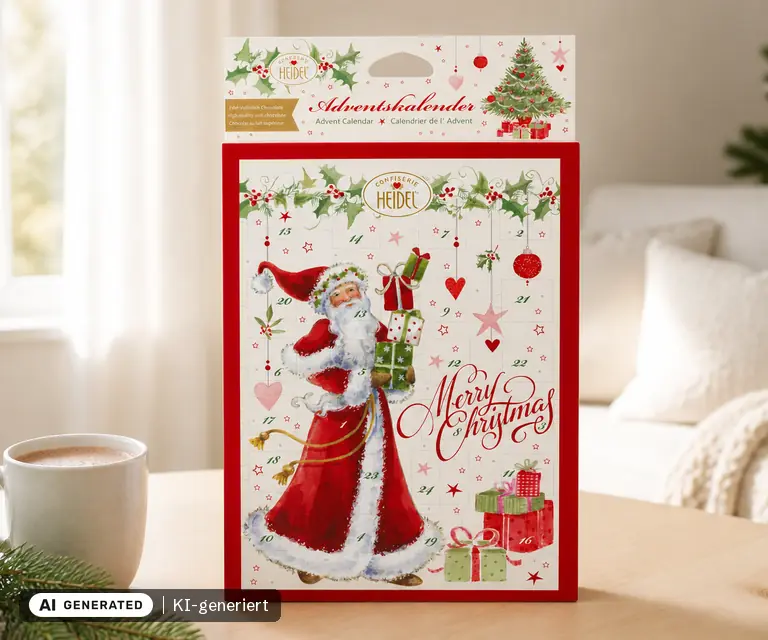 KI-generierte Illustration: Heidel 'Weiße Weihnacht' Adventskalender, 24 Türchen