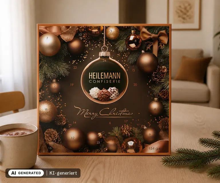 KI-generierte Illustration: Heilemann Confiserie Tisch Adventskalender Mini-Pralinés