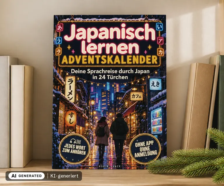 KI-generierte Illustration: Japanisch lernen Adventskalender - Deine Sprachreise durch Japan in 24 Türchen, 24 Türchen