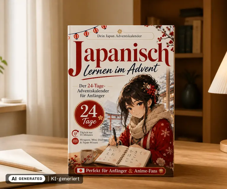 KI-generierte Illustration: Japanisch lernen im Advent - der Japan Adventskalender für Anfänger, Anime und Manga-Fans, 24 Türchen