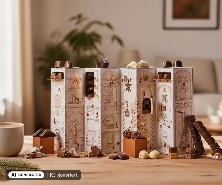 KI-generierte Illustration: Käfer Adventskalender zum Teilen, 74 Stück, alkoholfrei (Neuhaus), 24 Türchen