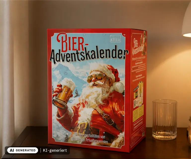 KI-generierte Illustration: KALEA Thirsty Santa Bieradventskalender 2026, 24 Türchen