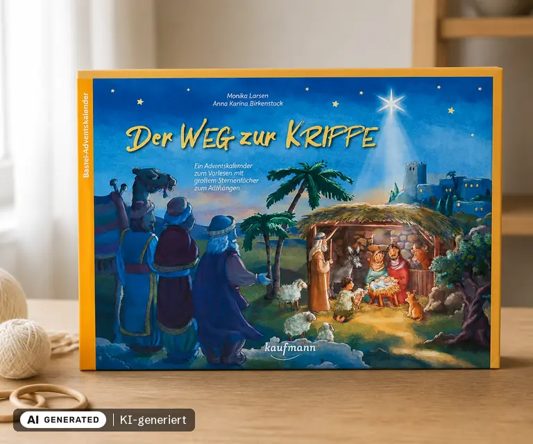 KI-generierte Illustration: Der Weg zur Krippe (Adventskalender, Ernst Kaufmann), 24 Türchen