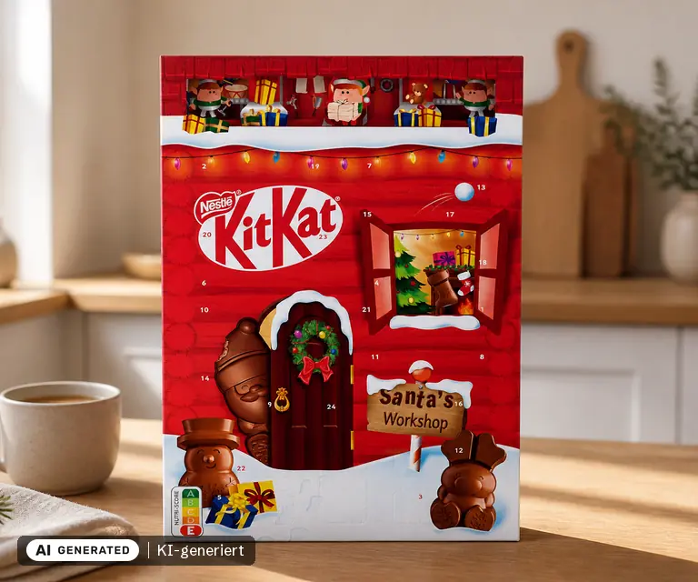 KI-generierte Illustration: KitKat Adventskalender, 24 Türchen