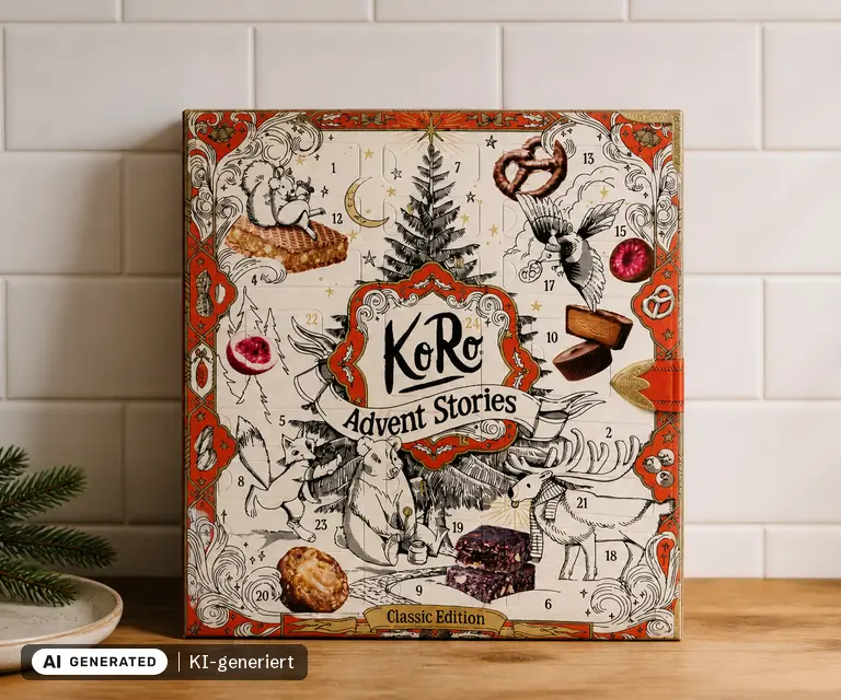 KI-generierte Illustration: KoRo Classic Adventskalender 2026, 24 Türchen