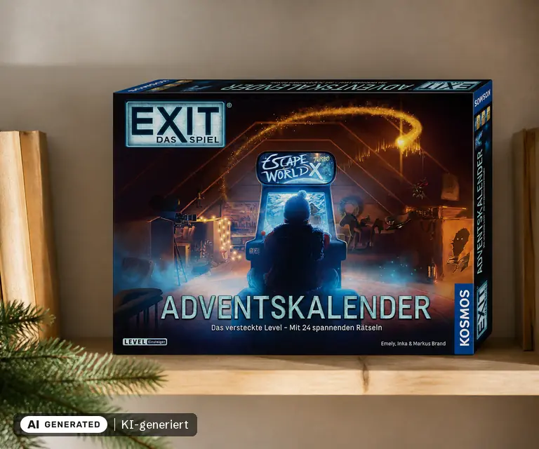 KI-generierte Illustration: EXIT Das Spiel Adventskalender: Das versteckte Level, 24 Türchen