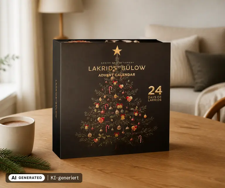 KI-generierte Illustration: Lakrids by Bülow Adventskalender 2026, 24 Türchen
