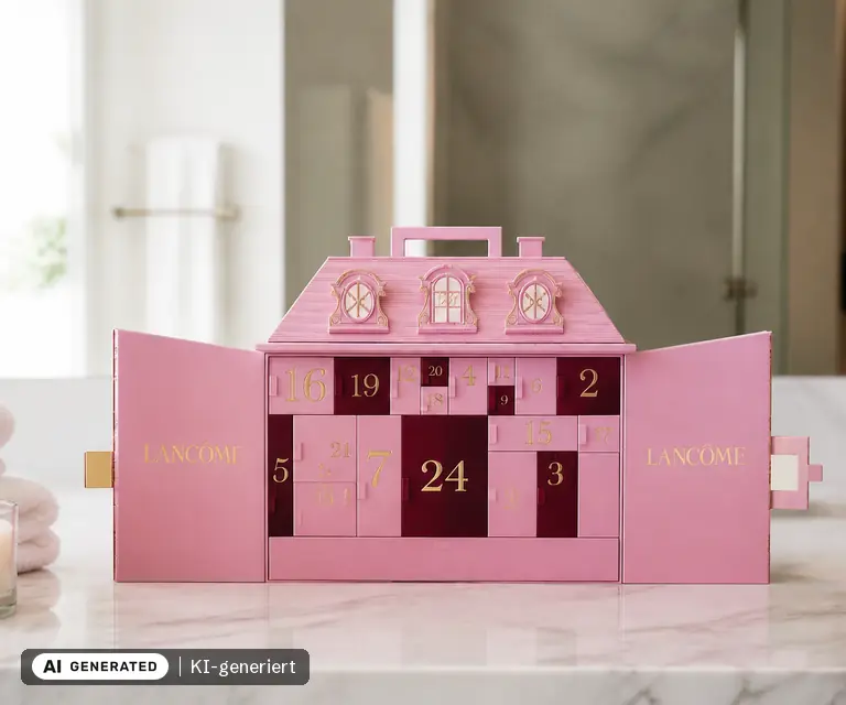 KI-generierte Illustration: Lancôme-Palast Adventskalender 2026, 24 Türchen