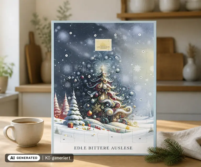 KI-generierte Illustration: Lauensteiner Adventskalender "Buch zartbitter", 24 Türchen