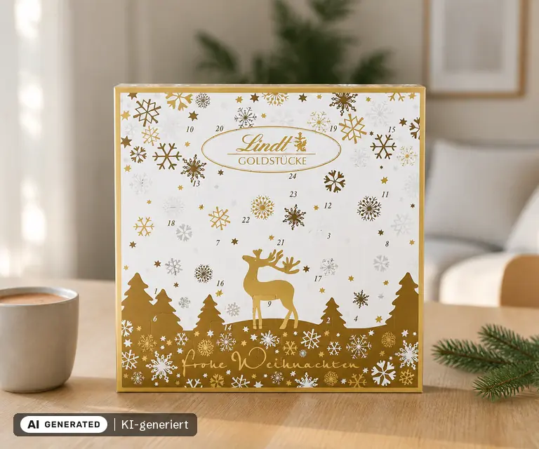 KI-generierte Illustration: Lindt Goldstücke Adventskalender 2026 (156 g), 24 Türchen