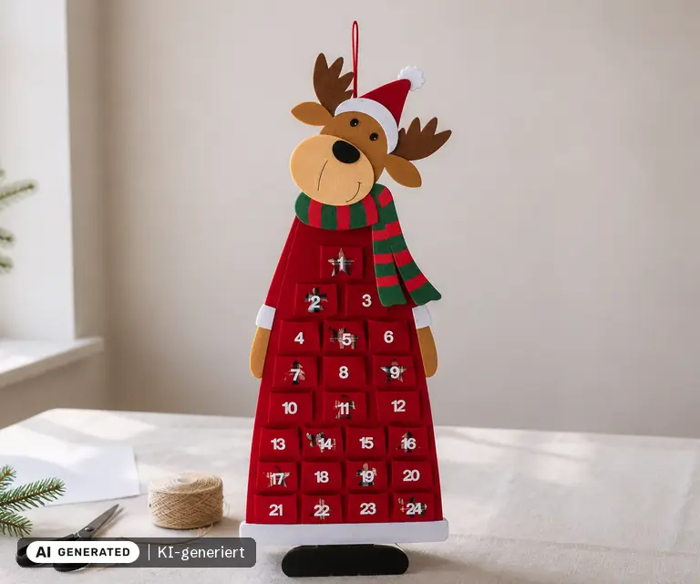 KI-generierte Illustration: LIVARNO HOME Filz-Adventskalender (Lidl, 4 Varianten), 24 Türchen