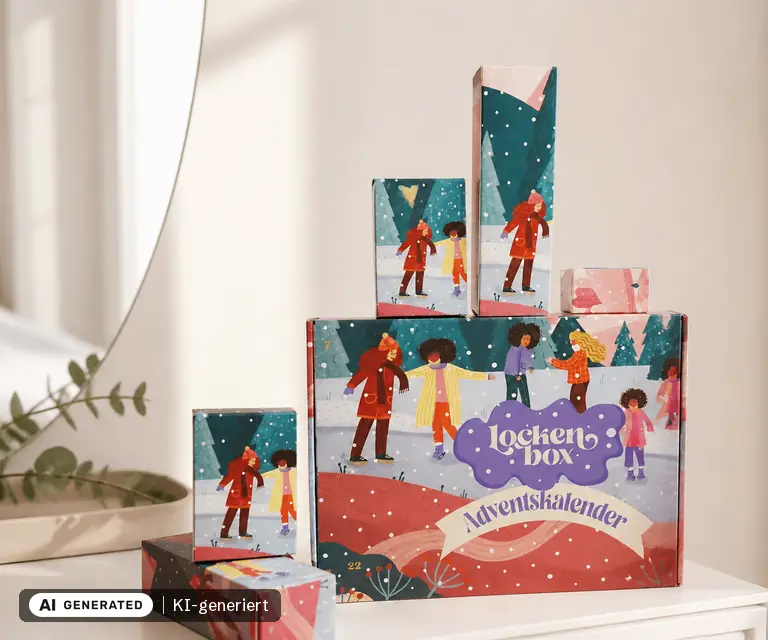 KI-generierte Illustration: Lockenbox Adventskalender 2026 (Vorverkauf), 24 Türchen